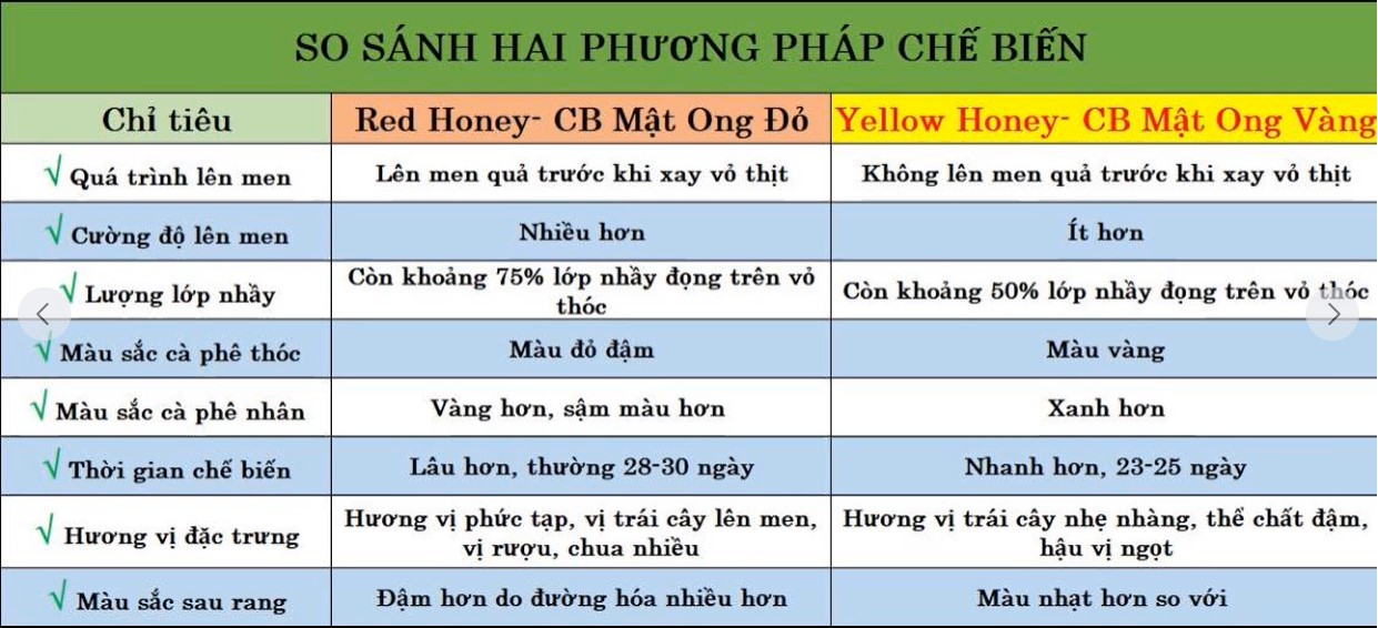So sánh 2 PP chế biến Red Honey và Yellow Honey